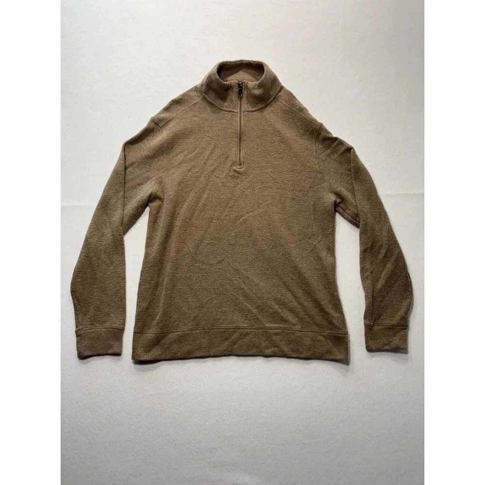 Banana Republic Mens Medium Brown Waffle Knit 1/4 Zip Mock Neck Pullover Sweater